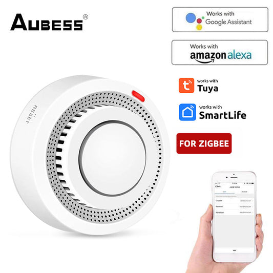 Aubess Tuya Smart Zigbee Smoke Detector Smart Fire Alarm Progressive Sound Photoelectric Smoke Sensor Work With Tuya Zigbee Hub