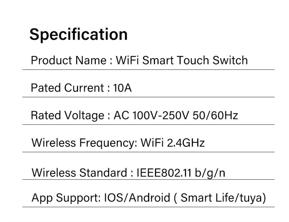 Aubess Tuya Wifi Smart Panel Switch | Single Zero Fire General Use | EU