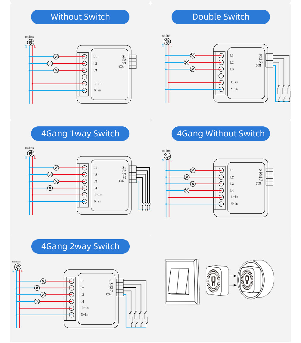 Aubess Wifi/Zigbee 1/2/3/4 Gang Smart Switch Module 2 Way Control DIY Breaker Smart home Work with Alexa Google Home Yandex
