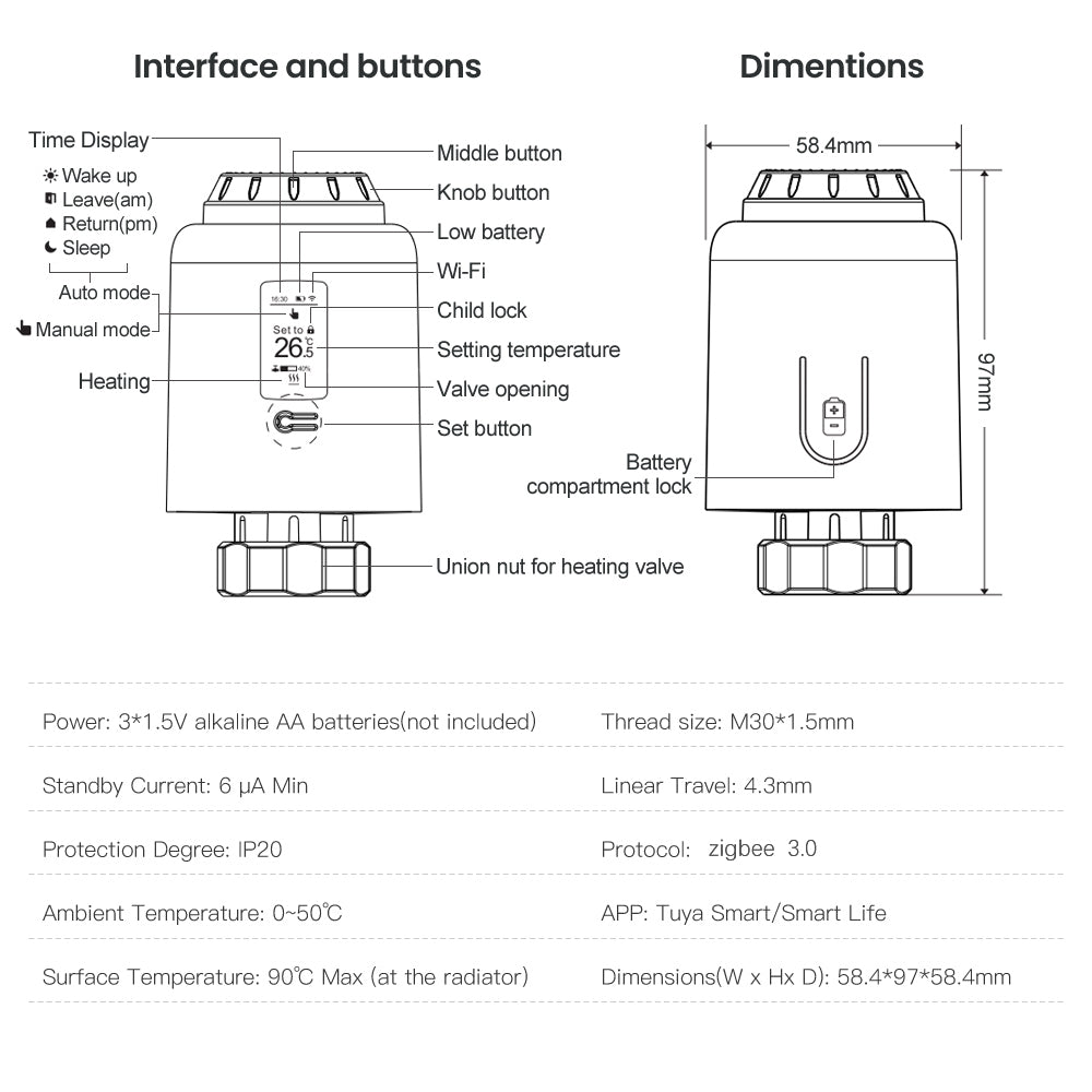 Aubess Tuya Smart Life WiFi/ZigBee TRV602 Smart Thermostat