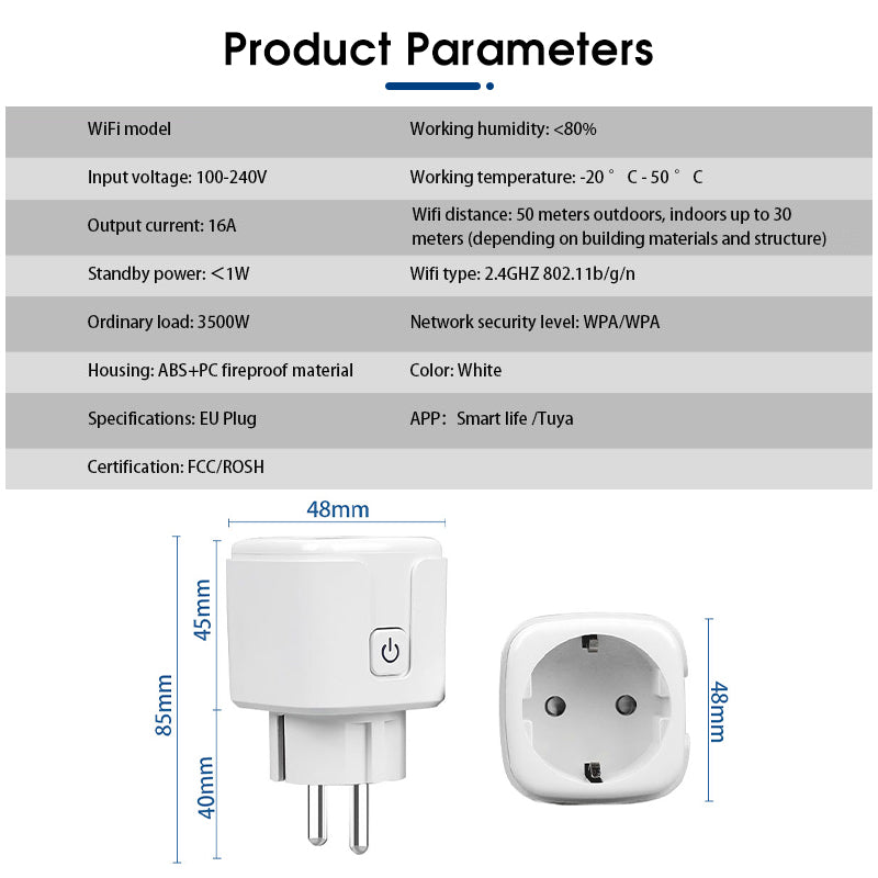 AUBESS Tuya WIFI Smart Socket 16A |Electricity Statistics