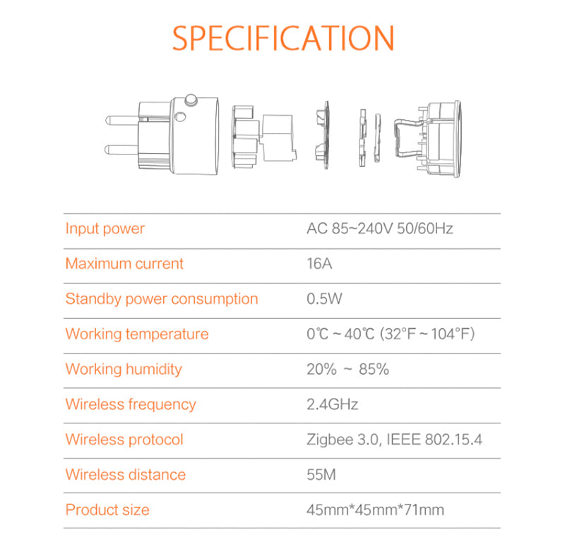 AUBESS Tuya Zigbee 16A Smart Plug|Power Monitor|ES