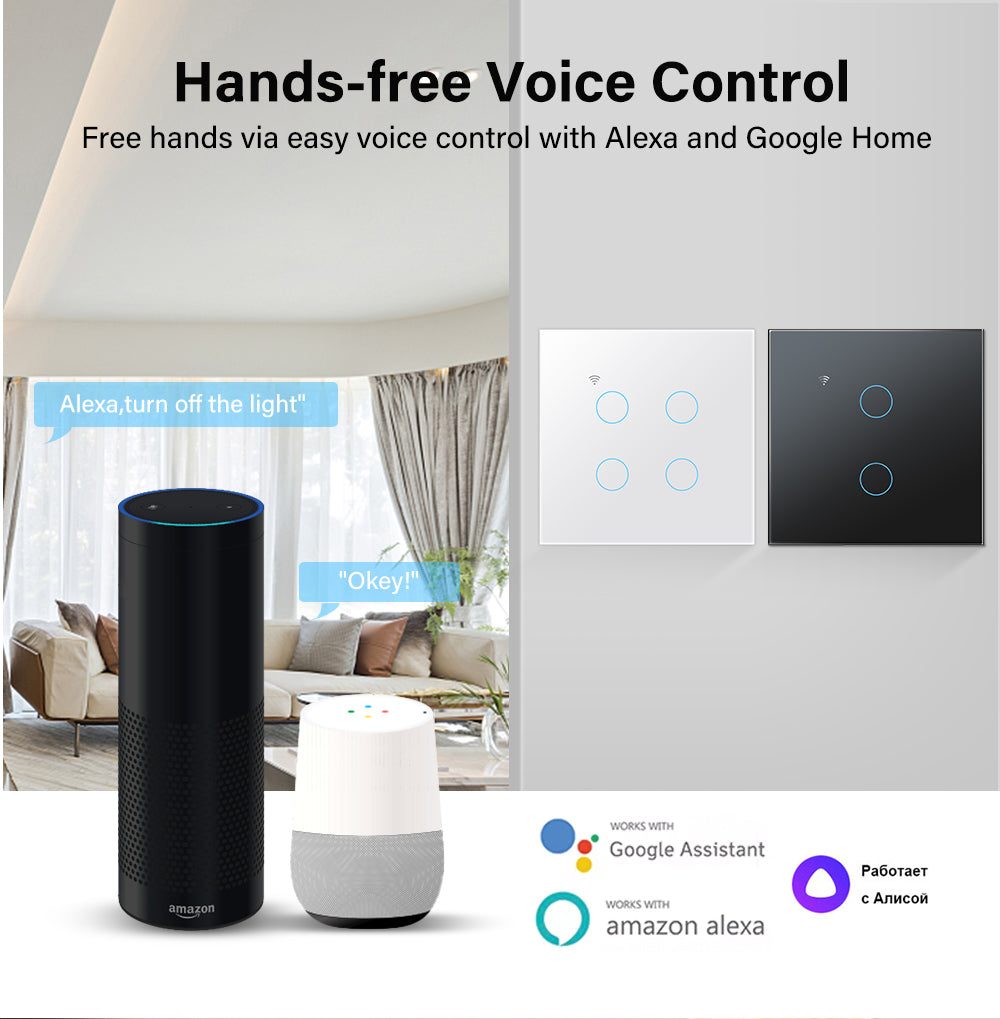AUBESS TUYA WIFI Smart 1 / 2 / 3 / 4gang Switch | Zero fire | EU