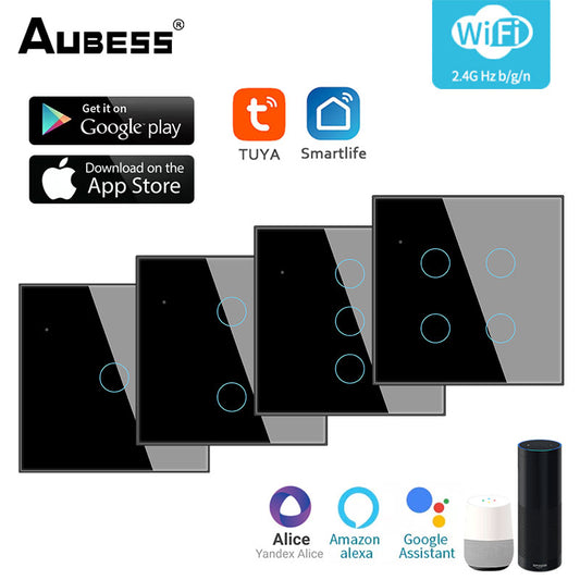 AUBESS TUYA WIFI Smart 1 / 2 / 3 / 4gang Switch | Zero fire | EU