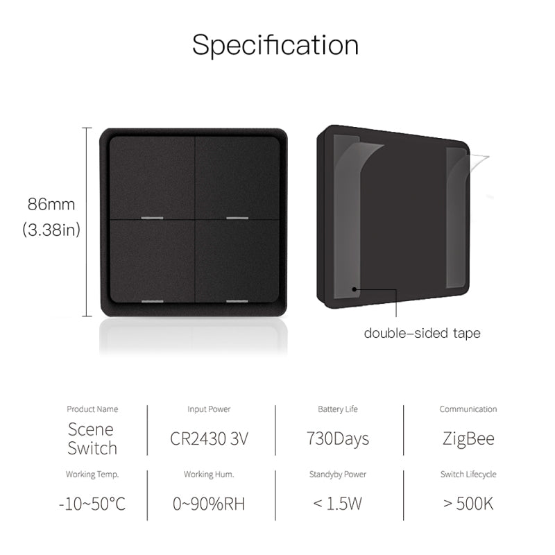AUBESS Tuya ZigBee Black Scene Button Switch|Multiple Scenes