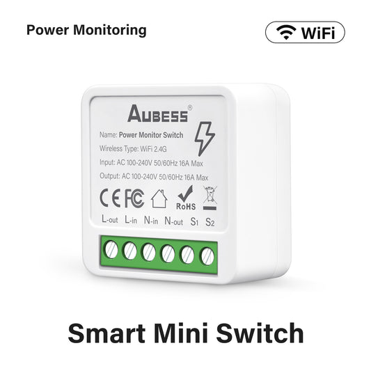 AUBESS Wifi Mini Smart Switch16A With Power Monitor  Supporte Amazon Alexa Google Home Yandex Alice