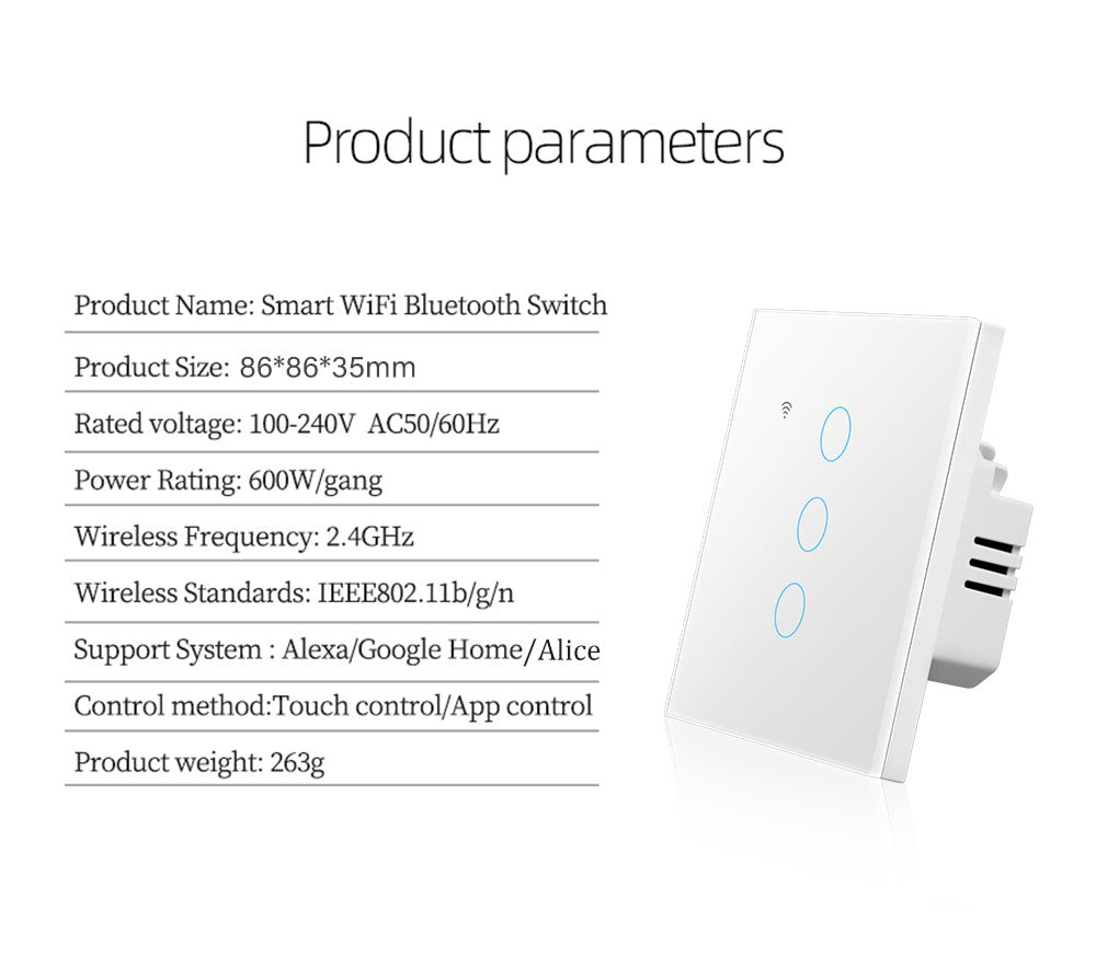 AUBESS TUYA WIFI Smart  1 / 2 / 3 / 4gang Switch | Zero fire | EU