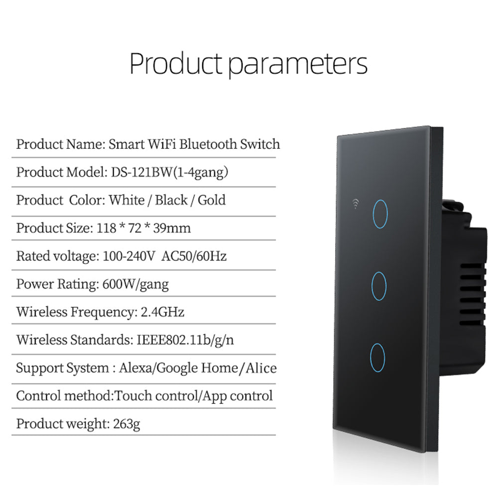 AUBESS TUYA WIFI Smart 1 / 2 / 3 / 4gang Switch | Zero Fire Requires A Neutral Line | US