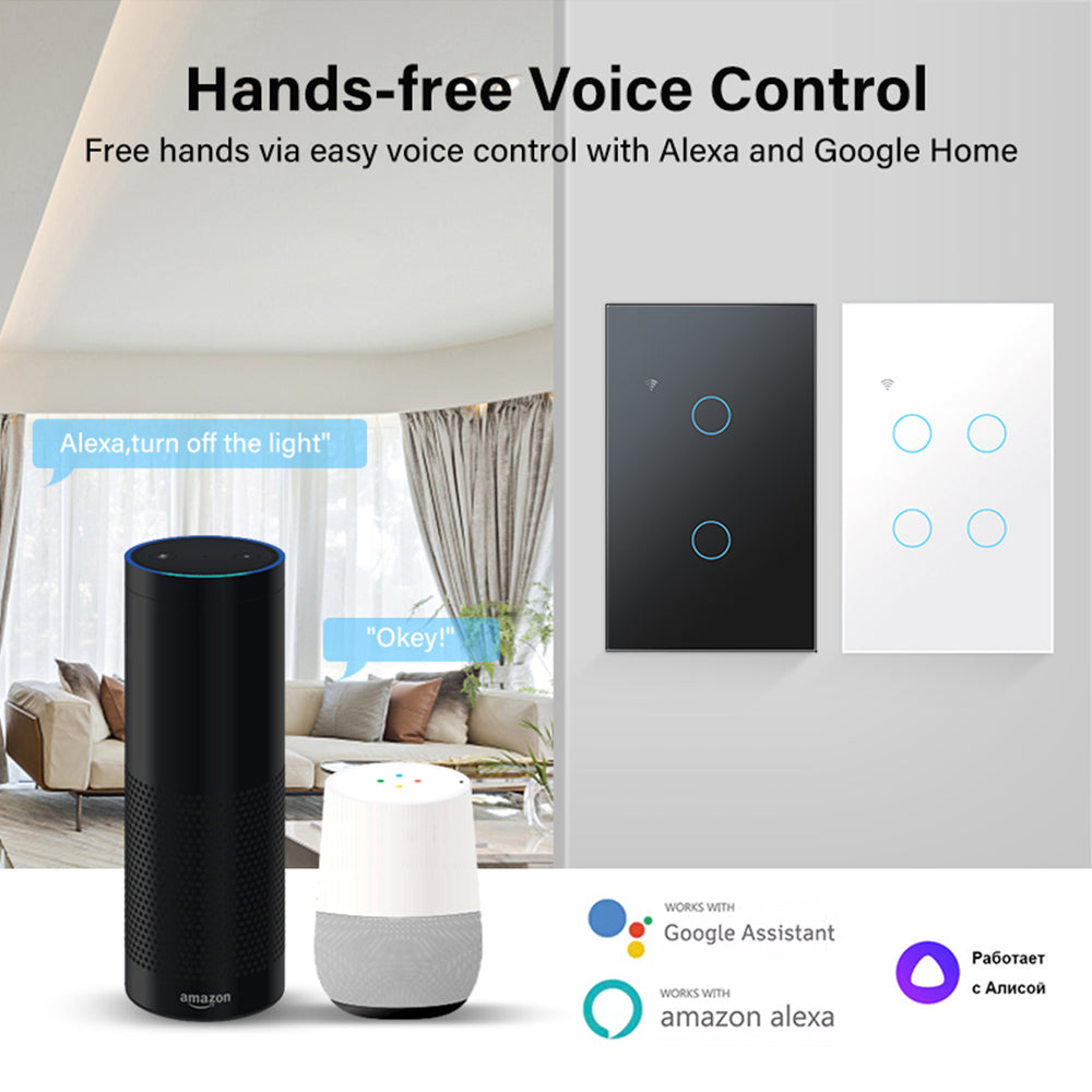 AUBESS TUYA WIFI Smart 1 / 2 / 3 / 4gang Switch | Zero Fire Requires A Neutral Line | US